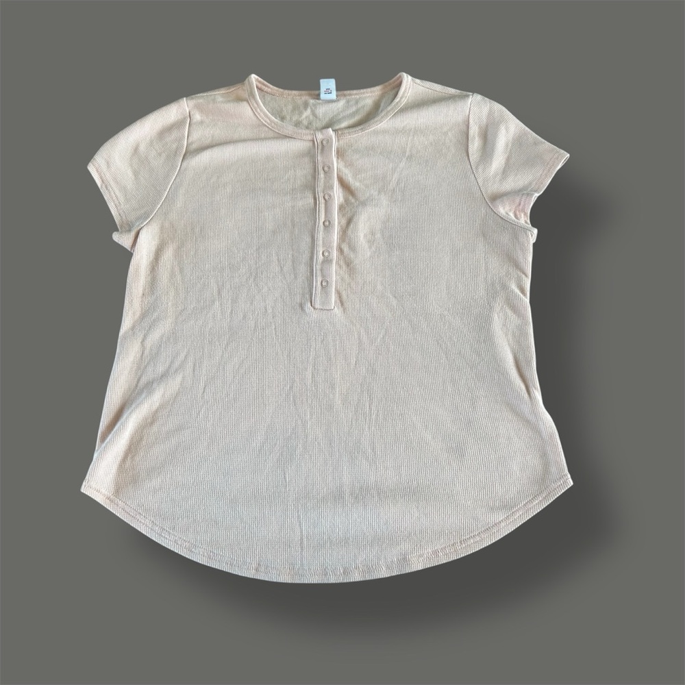 [Old Navy] Light Pink Henley Waffle Knit Short Sleeve Top